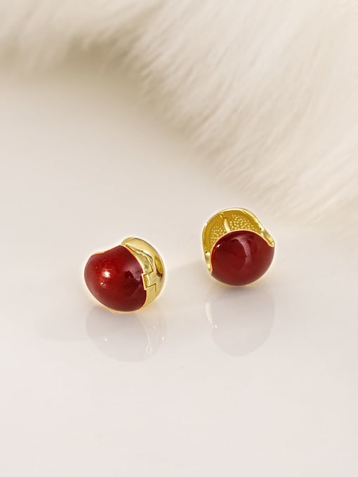 ES2077 [Gold] 925 Sterling Silver Enamel Round Ball Minimalist Huggie Earring